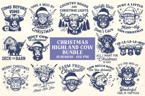Download Christmas Highland Cow SVG PNG Bundle - Premium Bundle