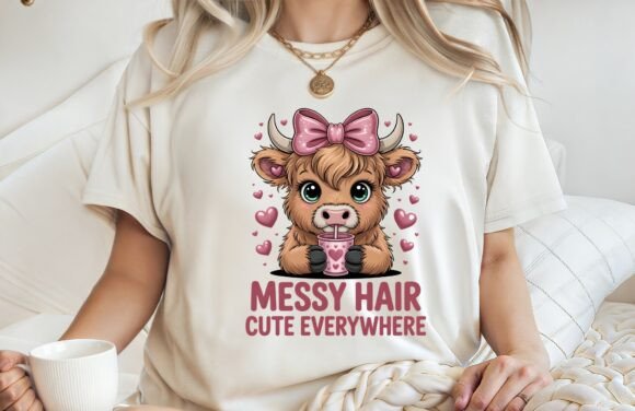 Download Funny Highland Cow Messy Hair Shirt PNG - Premium Resources