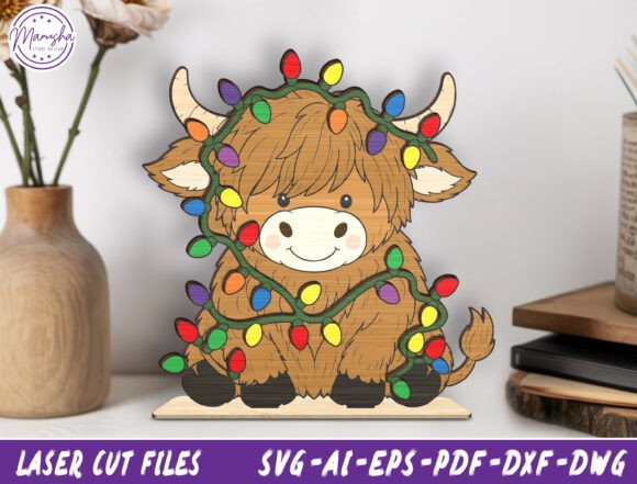 Download Christmas Highland Cow Laser Cut File - Premium Bundle