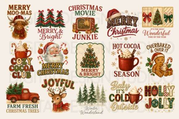 Download Retro Christmas PNG Bundle - Retro christmas png Collection